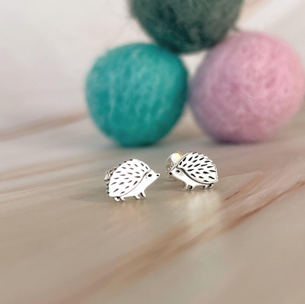 Tiny Stud Earrings: Silver Hedgehogs - Freshie & Zero Studio Shop