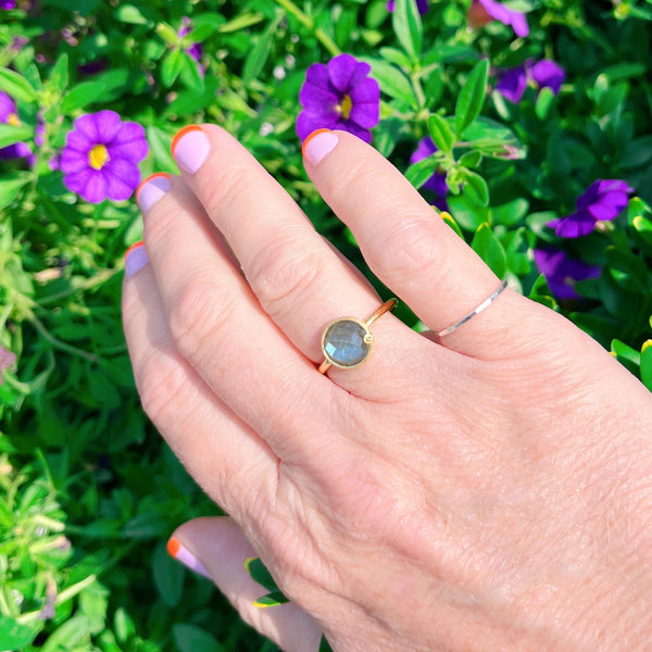 Labradorite Gold Ring with Diamond - Freshie & Zero Studio Shop