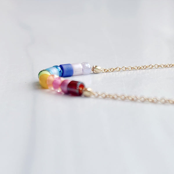 Color Flight Dainty Beaded Necklace: Rainbow - Freshie & Zero Studio Shop