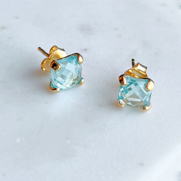 Gemstone Cushion Stud Earrings: Blue Topaz - Freshie & Zero Studio Shop