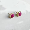 Square Gold Gemstone Stud Earrings: Ruby - Freshie & Zero Studio Shop