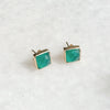 Square Gold Gemstone Stud Earrings: Green Chalcedony - Freshie & Zero Studio Shop