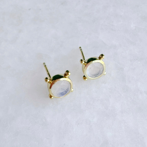 Compass Stud Earrings: Gold Vermeil Rainbow Moonstone - Freshie & Zero Studio Shop