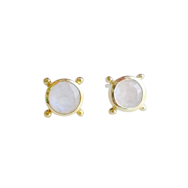 Compass Stud Earrings: Gold Vermeil Rainbow Moonstone - Freshie & Zero Studio Shop