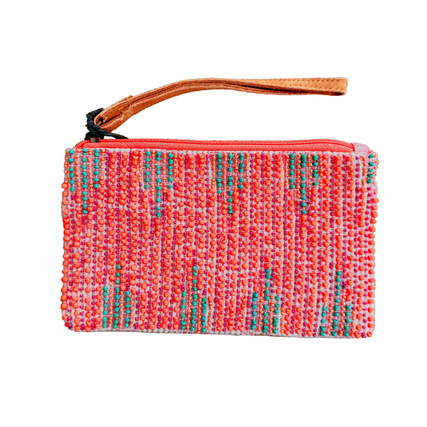 Coral Turquoise Pure Cotton Leather Unisex Beaded Wristlet - Freshie & Zero Studio Shop