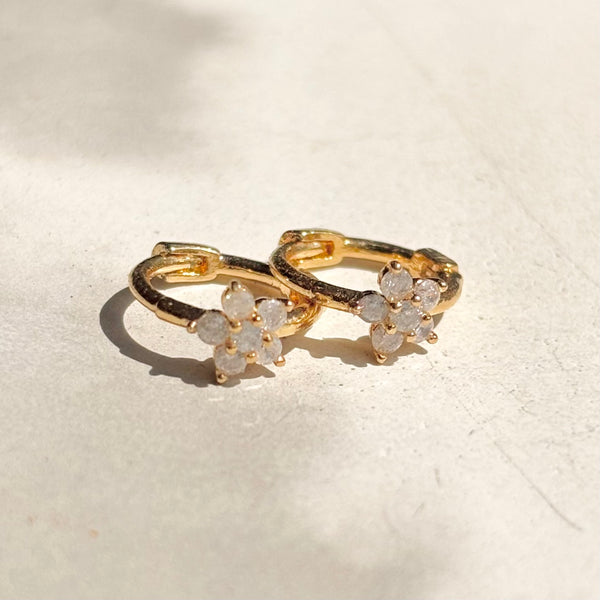 Aria Floral Crystal Huggie Hoop Gold Earrings - Freshie & Zero Studio Shop