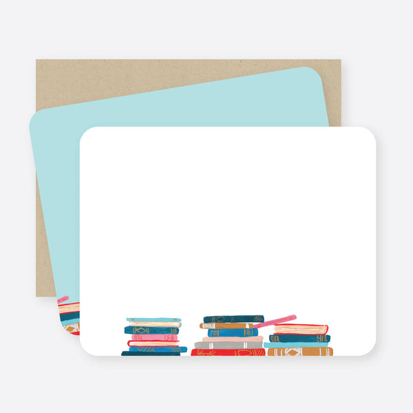 Stacked Books Flat Notecard Set - Freshie & Zero Studio Shop