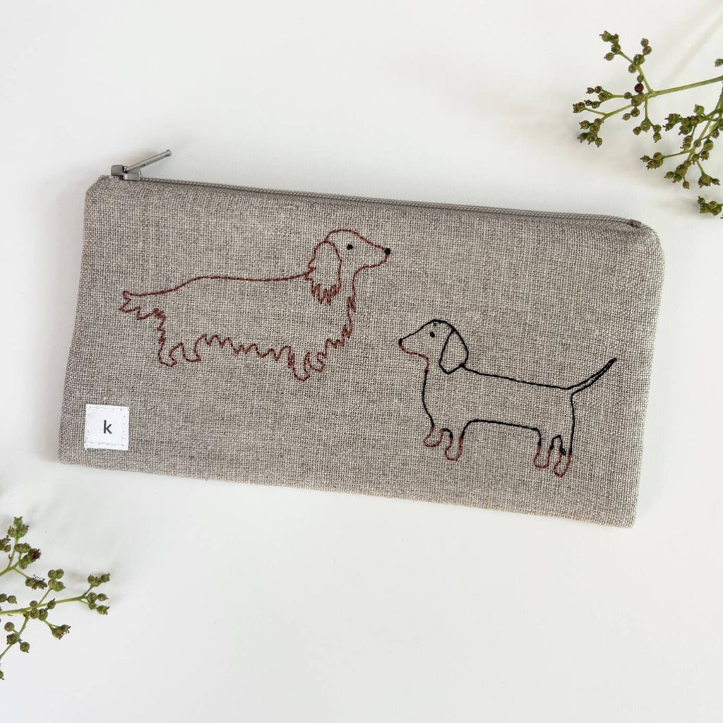 Dachshund Embroidered Linen Zipper Pouch - Freshie & Zero Studio Shop