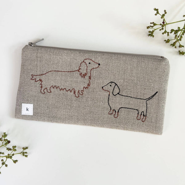 Dachshund Embroidered Linen Zipper Pouch - Freshie & Zero Studio Shop