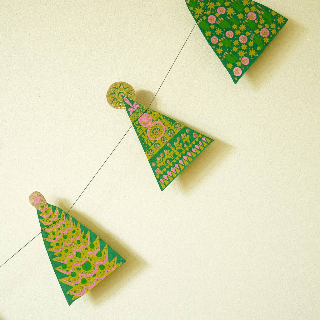 Midcentury Trees Screen Printed Paper Garland by East End Press - Freshie & Zero Studio Shop