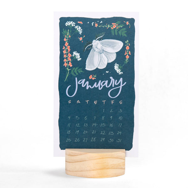 Butterfly Garden 2026 Mini Desk Calendar with Wooden Block - Freshie & Zero Studio Shop