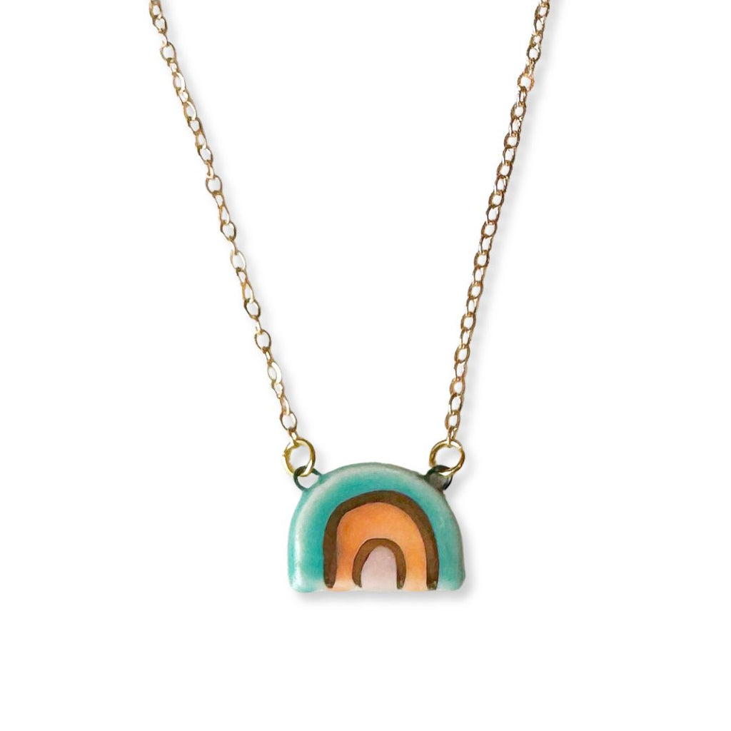 Teal & Peach Rainbow Ceramic Pendant Necklace - Freshie & Zero Studio Shop