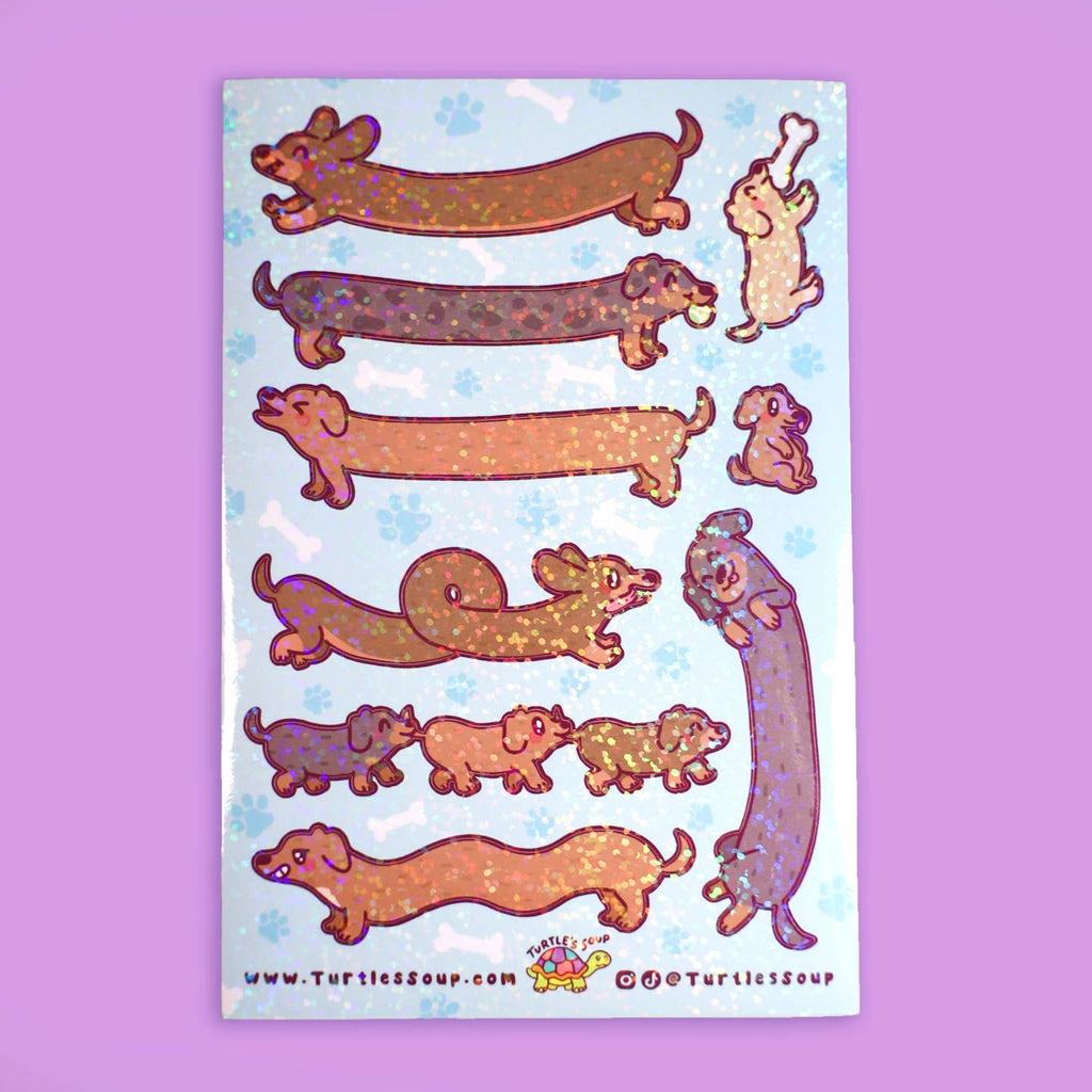 Sausage Dogs Sparkly Sticker Sheet - Freshie & Zero Studio Shop