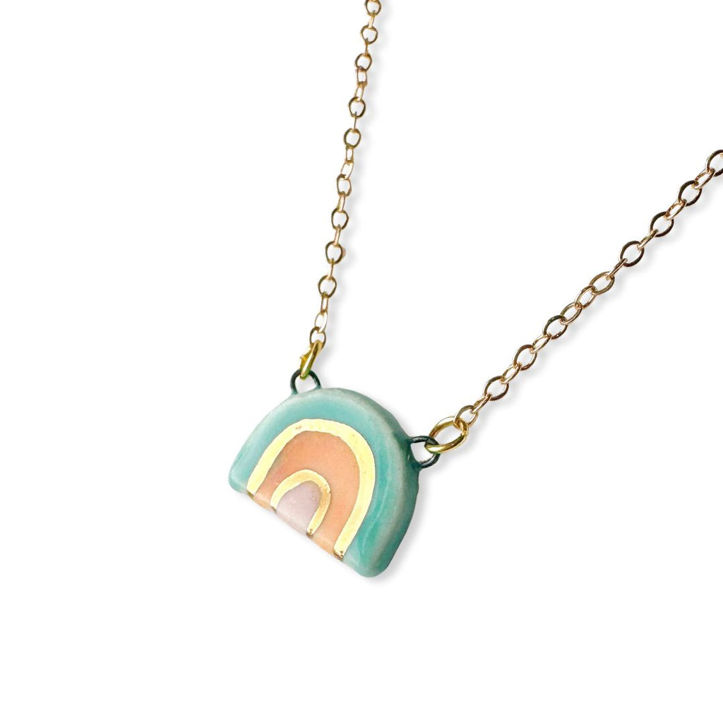 Teal & Peach Rainbow Ceramic Pendant Necklace - Freshie & Zero Studio Shop