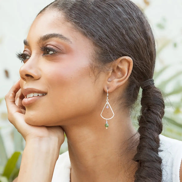 Silver Fan Earrings - green jade - Freshie & Zero Studio Shop