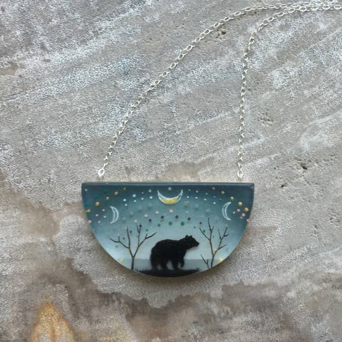 Spirit Bear, Hand Painted Pendant Necklace by Fernworks - Freshie & Zero Studio Shop