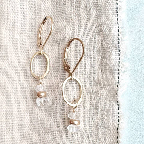 Tidal Herkimer gemstone drop earrings featuring clear, sparkling gemstones in silver setting, designed by Freshie & Zero