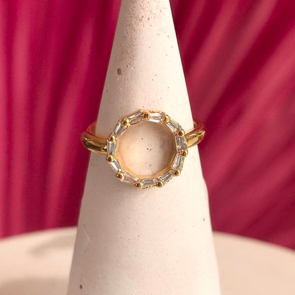 Hestia Adjustable Crystal Open Circle Gold Ring - Freshie & Zero Studio Shop