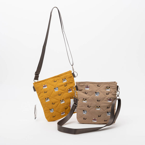 Quilted Cat Crossbody Bag - Mustard Yellow | Kusuguru Japan - Freshie & Zero Studio Shop