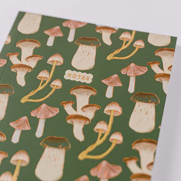 Green Mushroom Pattern Softcover Notebook - Freshie & Zero Studio Shop