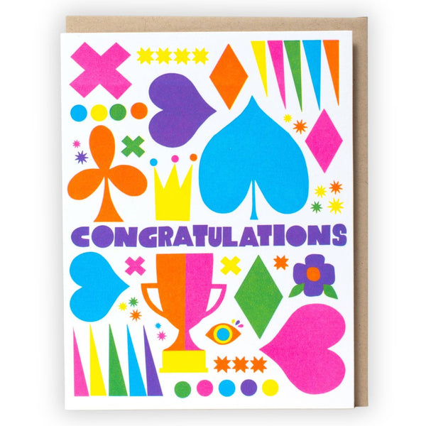 Lisa Congdon Congratulations Symbols greeting card by Egg Press Manufacturing, featuring colorful celebratory illustrations.