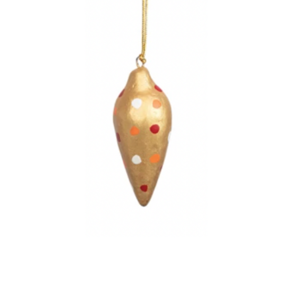 Gold Polka Dot Paper Mache Ornament - Freshie & Zero Studio Shop