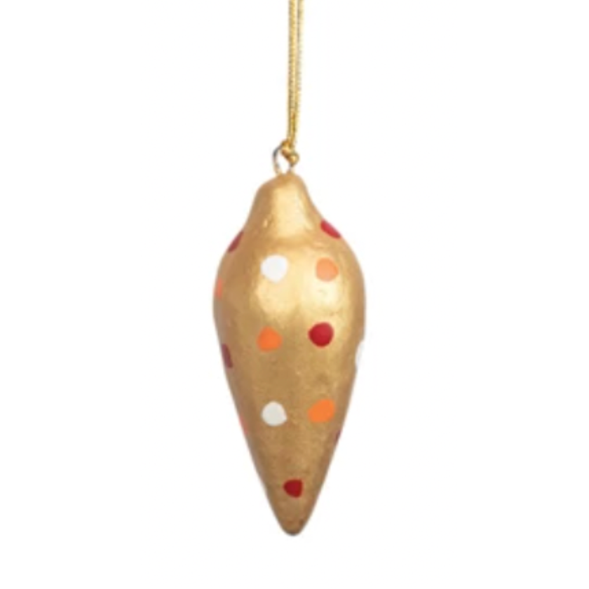 Gold Polka Dot Paper Mache Ornament - Freshie & Zero Studio Shop