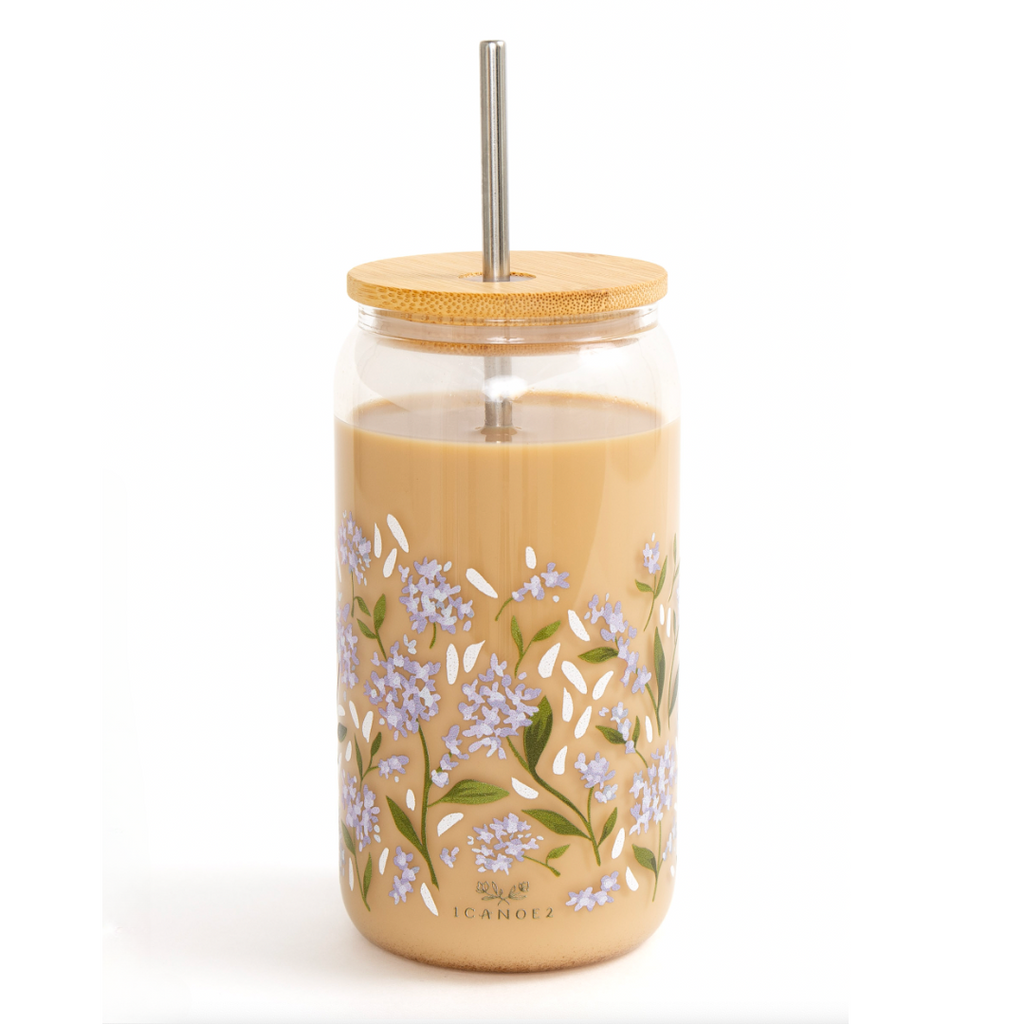 Hydrangeas Glass Coffee Cup by 1canoe2 - Freshie & Zero Studio Shop