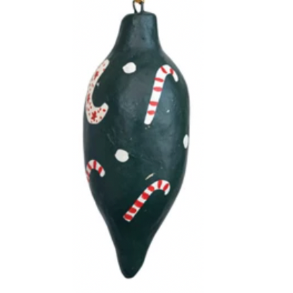 Forest Green Candy Cane Paper Mache Ornament - Freshie & Zero Studio Shop