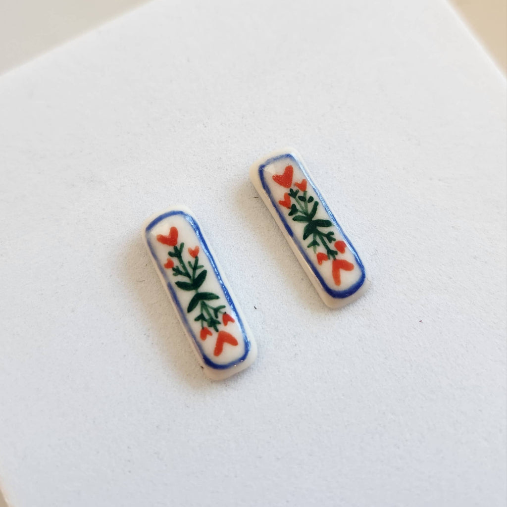 Handpainted Floral Bar Ceramic Stud Earrings - Freshie & Zero Studio Shop