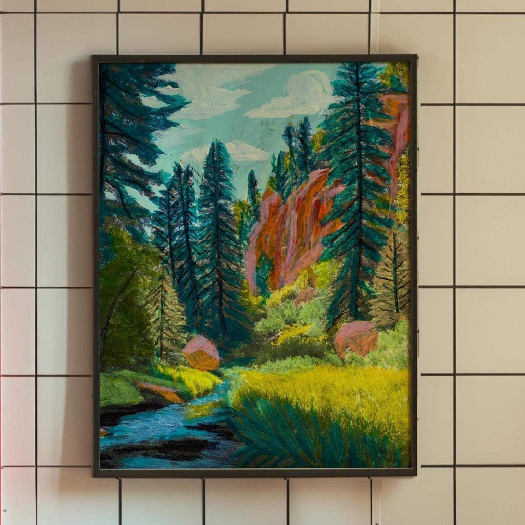 El Baker Art Jemez Forest travel art print 8x10 poster featuring a scenic forest landscape illustration.