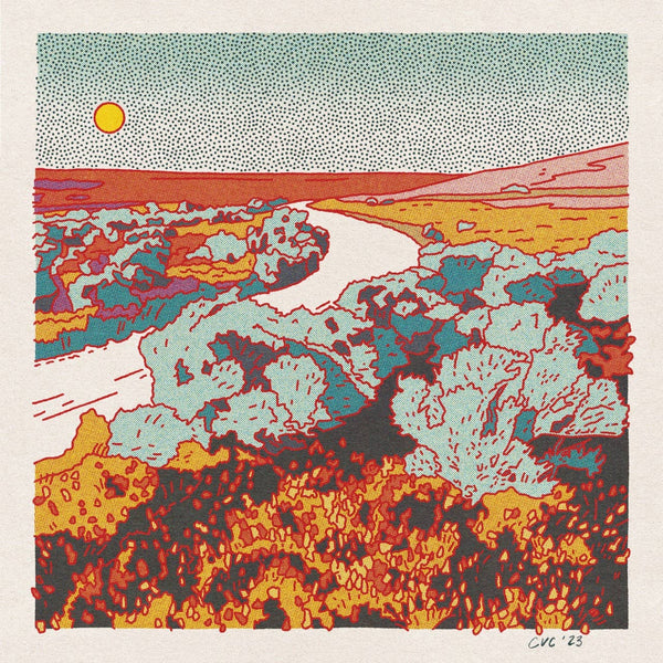 Caroline Clark Desert Mountain #40 square art print featuring layered desert mountains in warm neutral tones