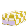 Fluf Traveller Toiletry Bag in Checker Pear Green, a compact bag with zipper closure, ideal for travel organization.
