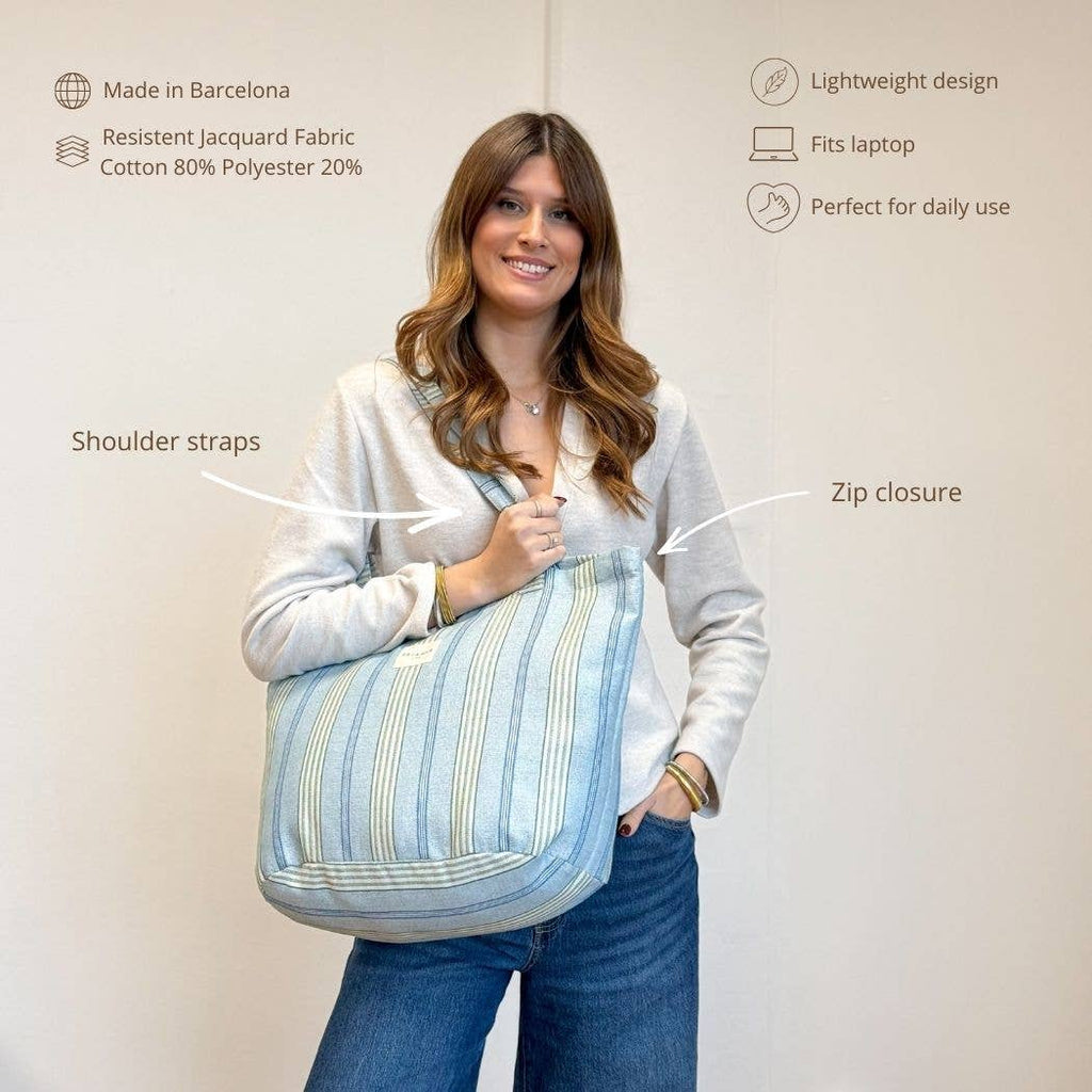 Large Zippered Bag: Beachy Blue Stripe - Freshie & Zero Studio Shop