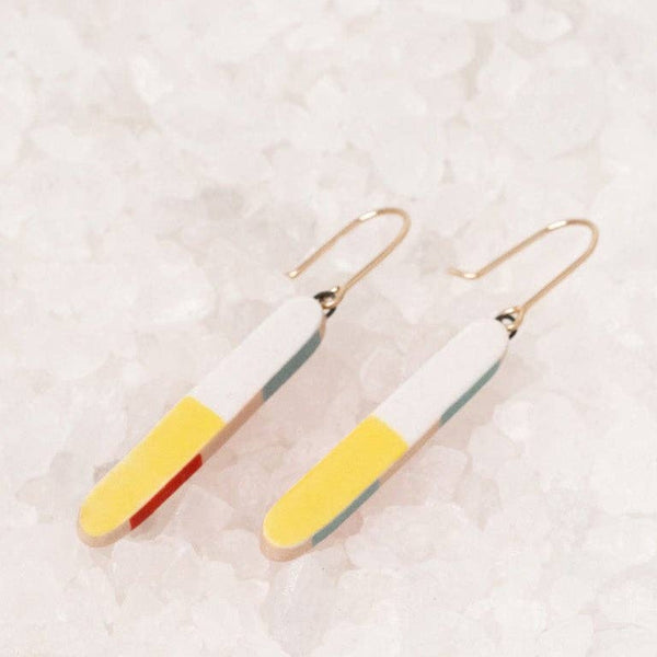 Running Stitch Earrings: Colorblock / Gold - Freshie & Zero Studio Shop