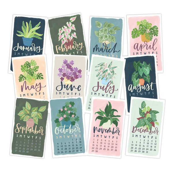 Potted Plants 2026 Mini Desk Calendar with Wooden Block - Freshie & Zero Studio Shop