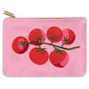 Punch Studio Mediterranean Tomatoes embroidered accessory pouch with colorful tomato design and floral embroidery on fabric.