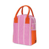 Pink Fluf stripe lunch bag made of durable fabric, featuring a zipper closure and a stylish striped pattern for kids and adults.