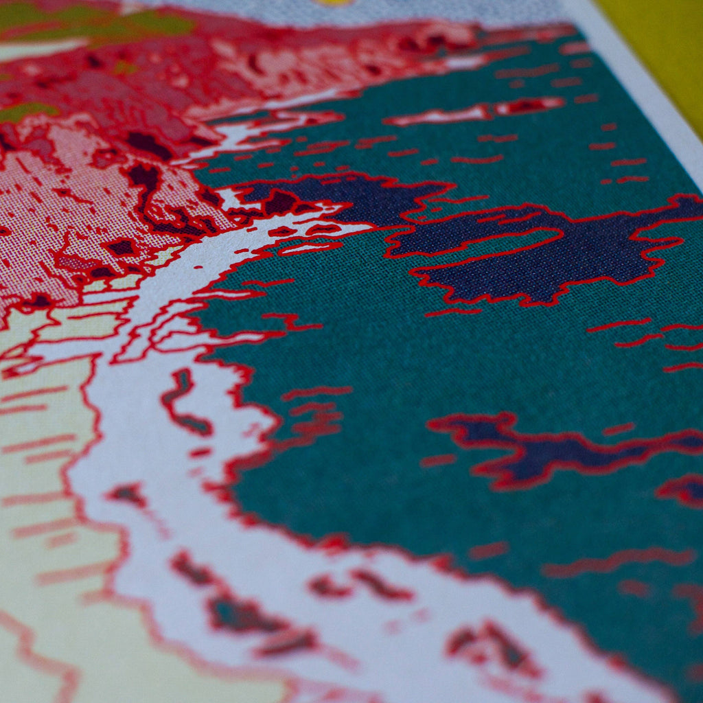 Big Sur art print by Caroline Clark featuring a scenic coastal landscape with ocean cliffs and blue sky