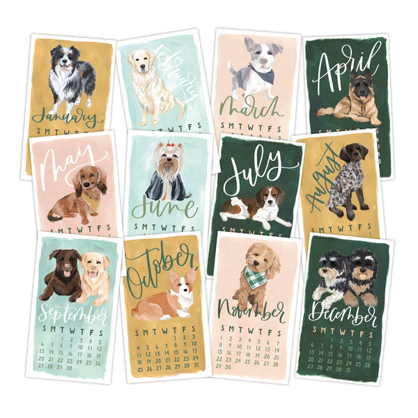 Furry Friends Dogs 2026 Mini Desk Calendar with Wooden Block - Freshie & Zero Studio Shop