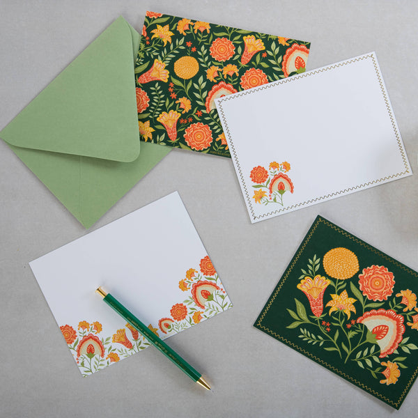 Green Botanical Luxury Stationery Set – 8 Flat Notecards - Freshie & Zero Studio Shop