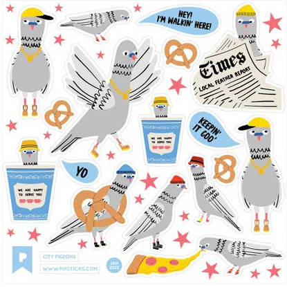City Pigeons Sticker Sheet by Pipstickers - Freshie & Zero Studio Shop