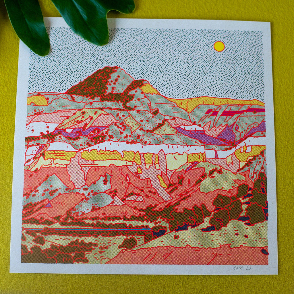 Caroline Clark Desert Mountain #30 art print featuring layered desert mountains in warm earthy tones