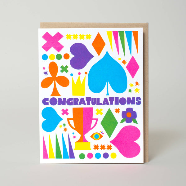Colorful congratulations symbols greeting card by Lisa Congdon for Egg Press, featuring vibrant celebratory illustrations.