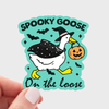 Spooky Goose on the Loose Halloween sticker by Yarnival featuring a silly fall-themed goose in a fun, spooky design.