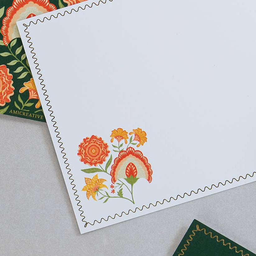 Green Botanical Luxury Stationery Set – 8 Flat Notecards - Freshie & Zero Studio Shop