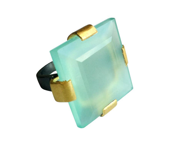 Faceted Square Blue Chalcedony Bold Ring - Freshie & Zero Studio Shop