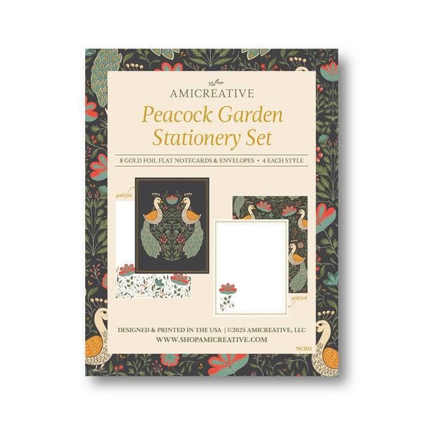 Teal Peacock Floral Luxury Stationery Set – 8 Flat Notecards - Freshie & Zero Studio Shop