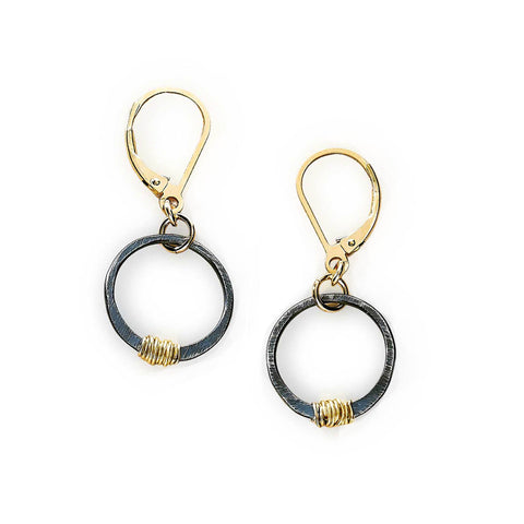 Antique stitch earrings by Freshie & Zero featuring intricate needlework on metal earrings with vintage-inspired design.