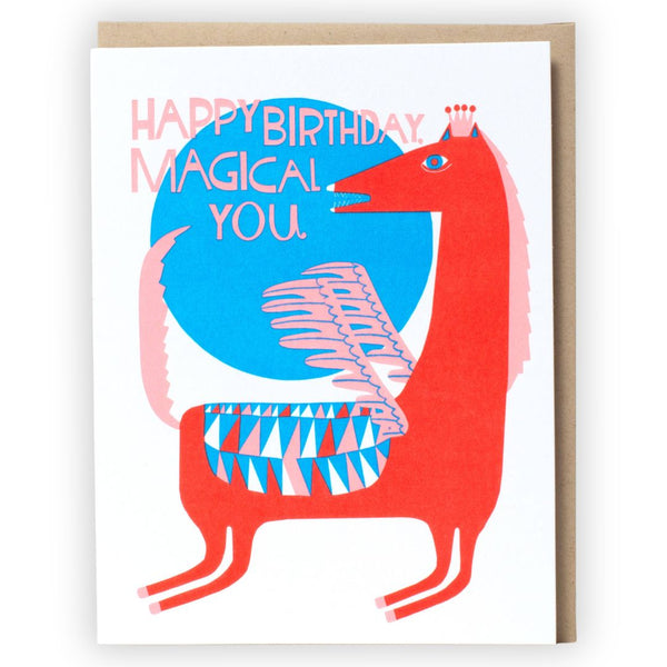 Colorful Magical Horse birthday greeting card by Lisa Congdon for Egg Press, featuring whimsical horse illustrations and festive design.